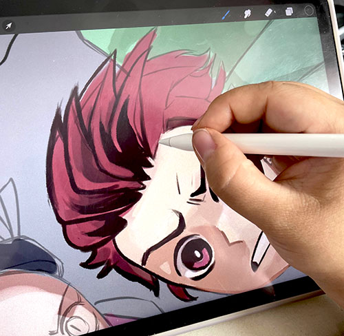 enfants peignant un personnage deamon slayer